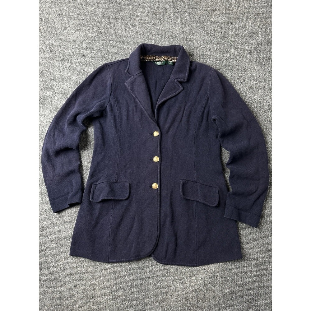 Womens Lauren Ralph Lauren Knit Blazer Navy Gold Button, Size M